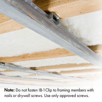 Do not fasten IB-1 Clip to framing members with nails or drywall screws. Use only approved screws.